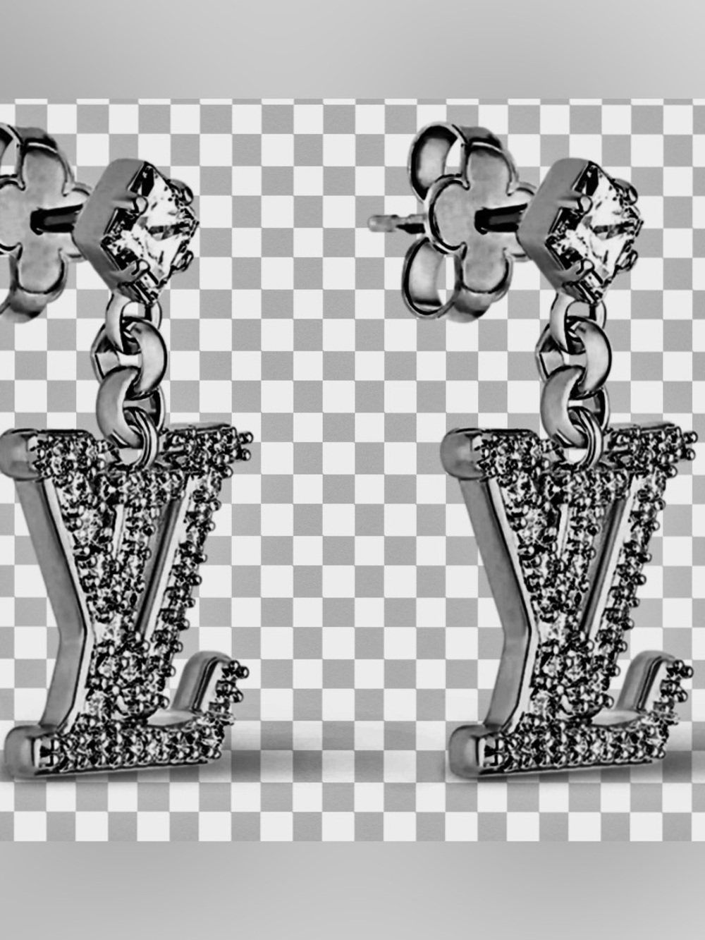 LV Silver Pavé Drop Earrings